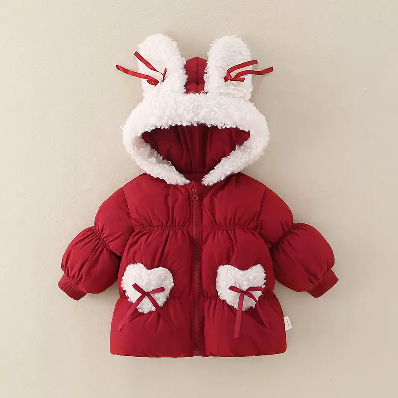 女童冬季新款喜庆可爱儿童外穿保暖棉衣女宝宝洋气加厚冬款装棉服