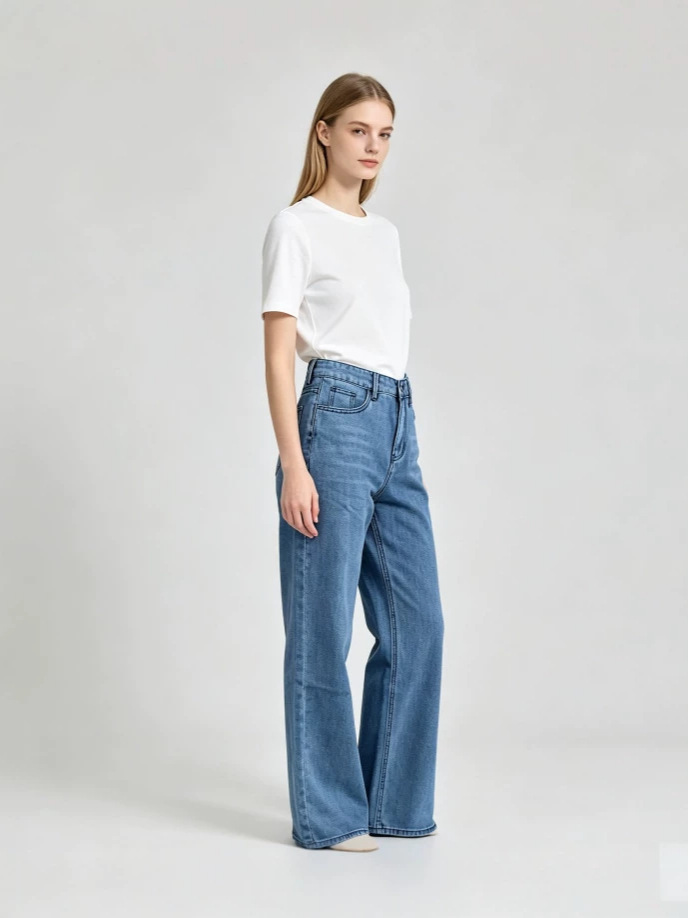 Jeans Rectos de Tiro Alto para Mujer de Mezclilla de Algodón, Sin Elasticidad, Lavado con Agua image 4
