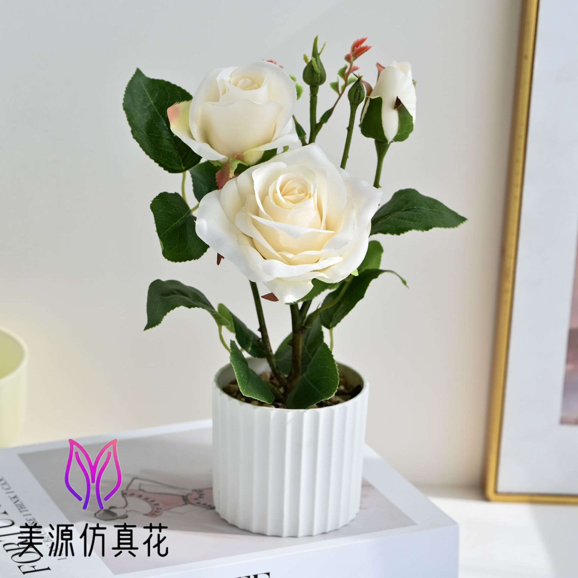 Selección estricta de flores falsas de tres cabezas de rosas pequeñas decoraciones para el hogar bonsai decoración floral simulación maceta simulación