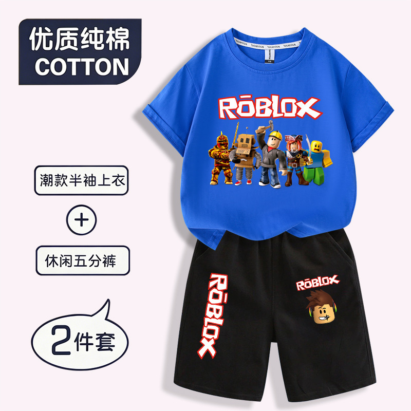 Roblox Clothes Boys' Short-Sleeved T-Shirt Summer Cotton Top Kidsren's Shorts Set Roblox Half-Sleeved Shirt t Roblox Clothes Boys' Short-Sleeved T-Shirt Summer Cotton Top Kidsren's Shorts Set Roblox Half-Sleeved Shirt t