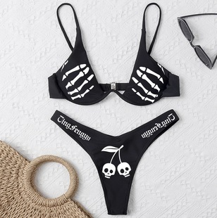 New Funny European and American Foreign Trade Bikini Offset Printing Sexy One Steel Tracing Gather Swimsuit Women
