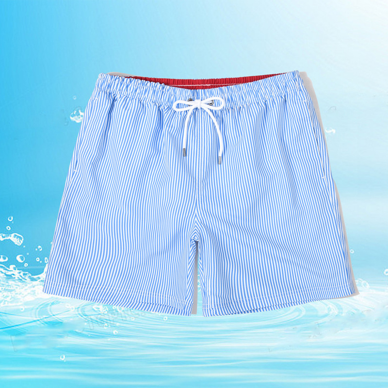 Striped double-layer swimming trunks men's anti-embarrassment swimming trunks loose quick-drying rafting can be launched men's beach pants wholesale