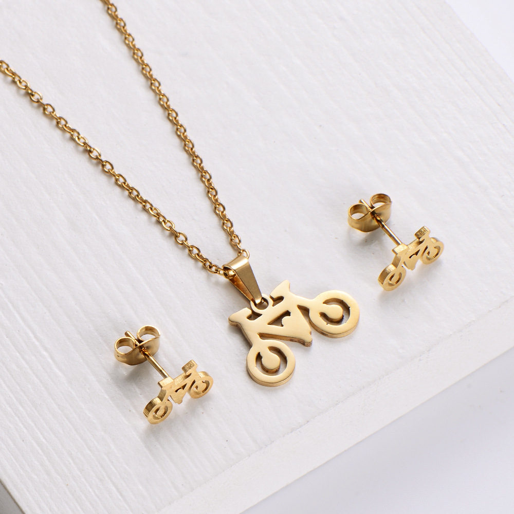 AML Set of Ornaments Electroplated Polished Earrings Titanium Steel Bicycle Clavicle Chain Pendant S