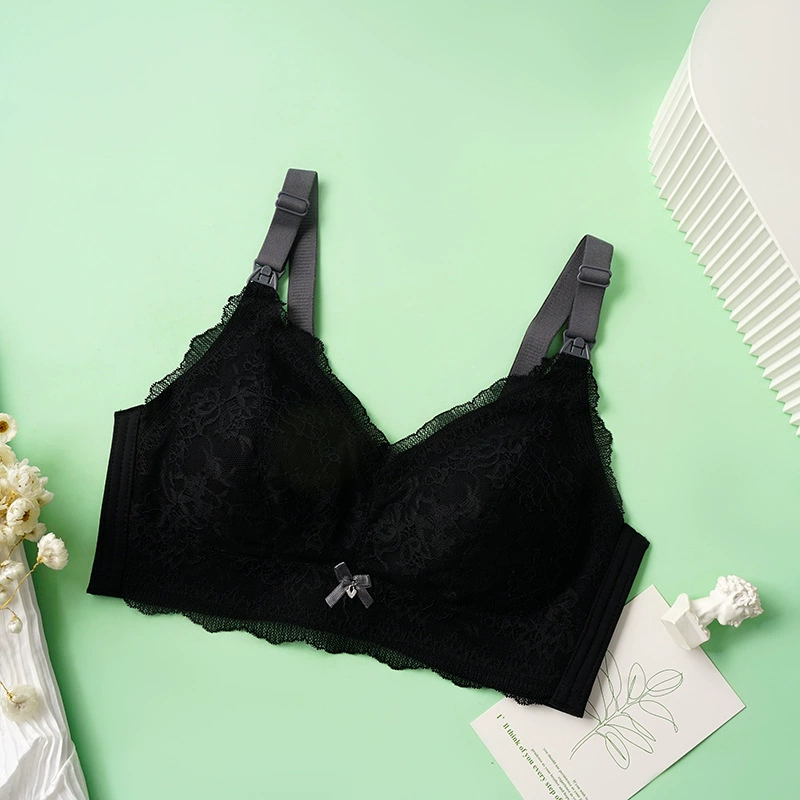Lace wireless bra for breastfeeding, supporting push up bra for pregnant, underwear, front lock