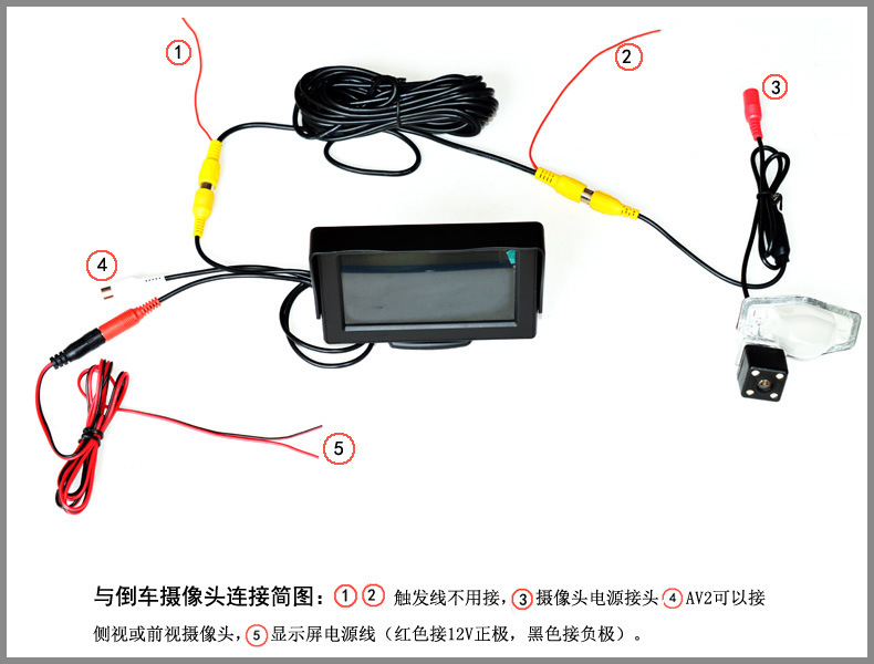Car-mounted display screen 4.3inch CCD signal screen + high-definition AV lens car reversing camera complete set