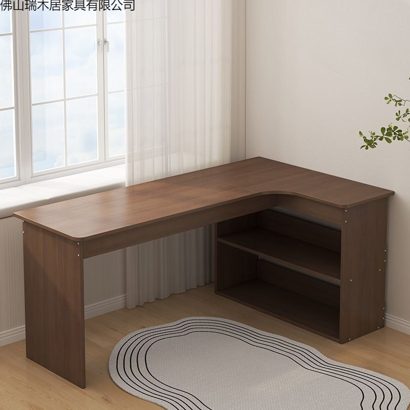 Bedroom Corner Desk and Bookshelf Combination, L-Shaped Solid Wood Computer Desk and Bookshelf Set, Corner-Style Table by the Window