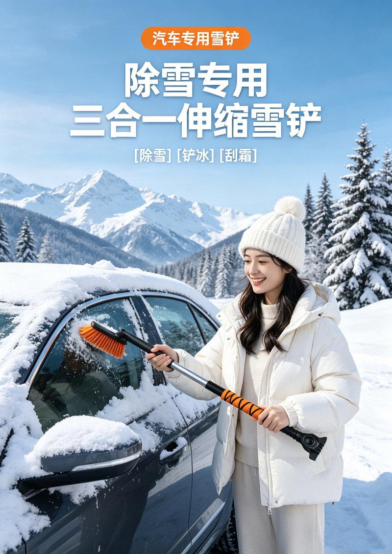 Car snow shovel, retractable snow scraper, car ice scraper, frost remover, snow cleaning tool, car snow brush