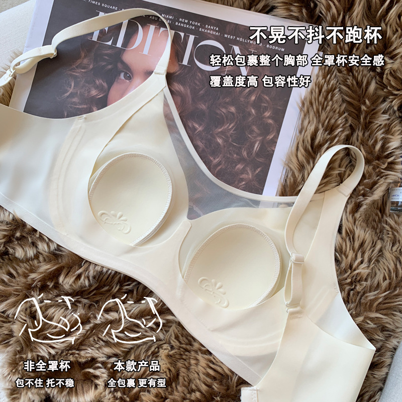 Orejas de conejo delgadas japonesas ropa interior sin costuras de las mujeres sujetador de adelgazamiento de pecho grande sin anillo de acero sujetador de sueño