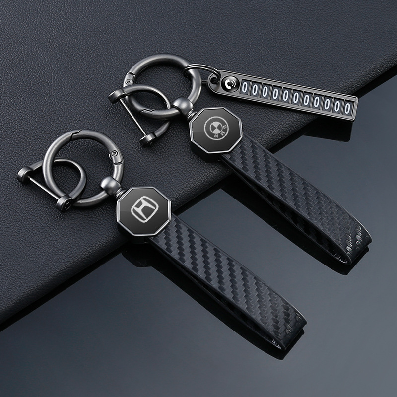 新款碳纤纹汽车钥匙扣男女通用车标镜面钥匙挂绳高档饰品