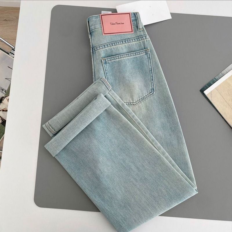 Light Blue Wide-Leg Jeans for Women 2025 New Ins Petite Loose High-Waisted Straight Slim-Fit Straight Pants