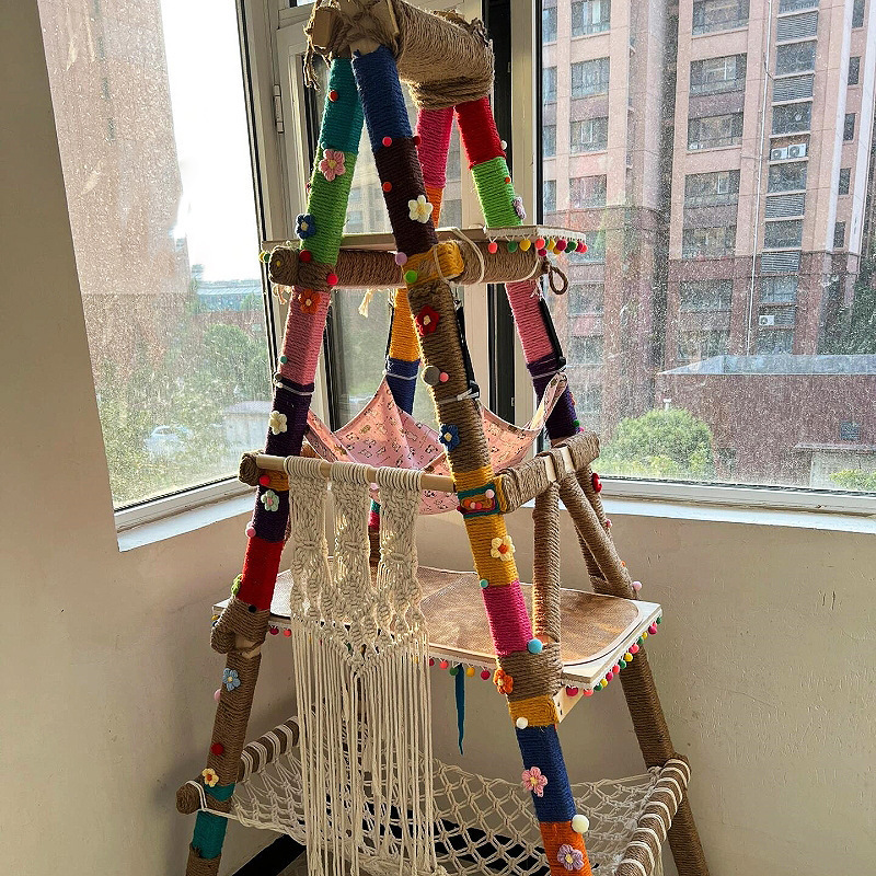 梯子猫爬架猫抓板手工diy自制猫窝彩色麻绳装饰材料配件猫咪玩具|undefined