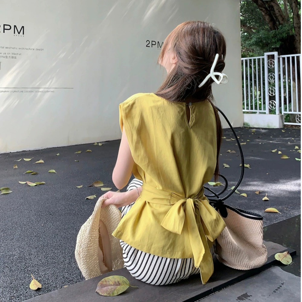 Маленькая женская рубашка из хлопка и льна во французском стиле с уникальным дизайном, затягивающая талию, летний жилет с завязками на спине.