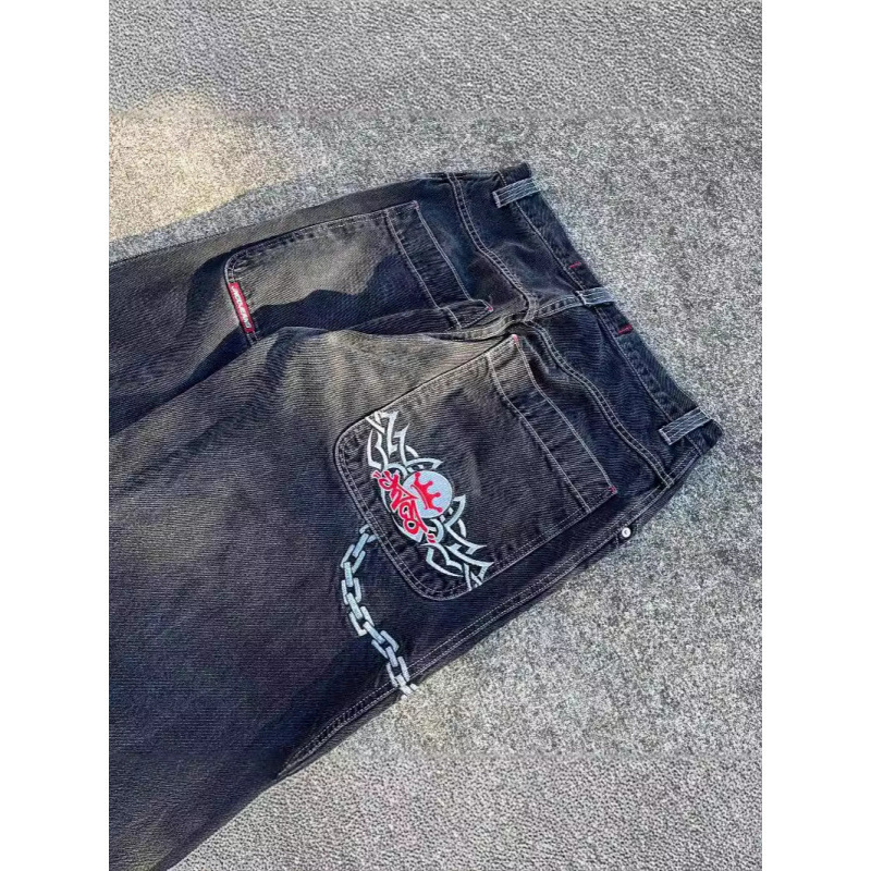 Jnco Jeans Retro Hip Hop Loose Jeans Men's Clothing Gothic High Waist Wide Leg Pants Streetwear