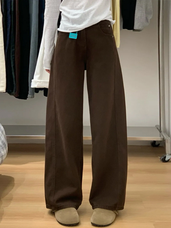 Women's Clothing Brown Maillard High-Waisted Wide Leg Jeans Curved Slimming Straight Leg Pants Loose Fit For Women Spring_ecoleips.com