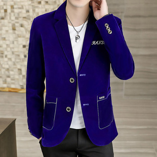 Two-button New Style Velvet Suit Men's Four Seasons Single West Men's Velvet Small Suit Jacket Embroidered Suede Jacket