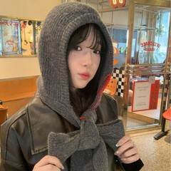 韩系氛围感巴拉克拉法帽女秋冬季保暖防寒针织帽围脖一体毛线帽子