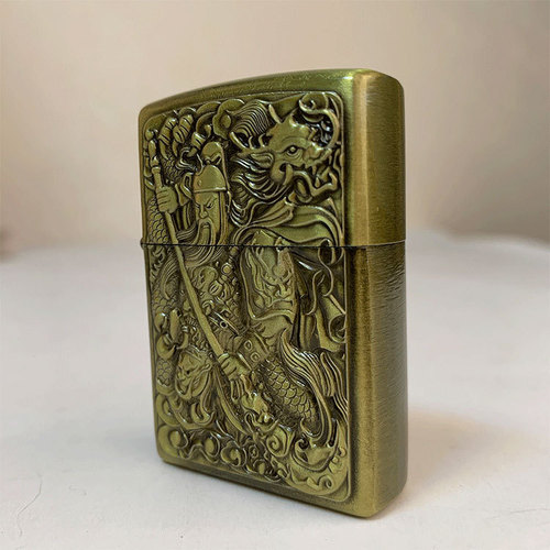 Bronze kerosene lighter Yu Yun Chang Guan Gong relief metal carving craft retro style lighter wholesale