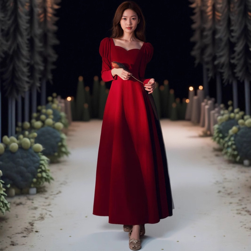 plus size Toast Dress Bridal Evening Dress 2025 New Autumn and Winter Wedding Dress Engagement Door Long dress