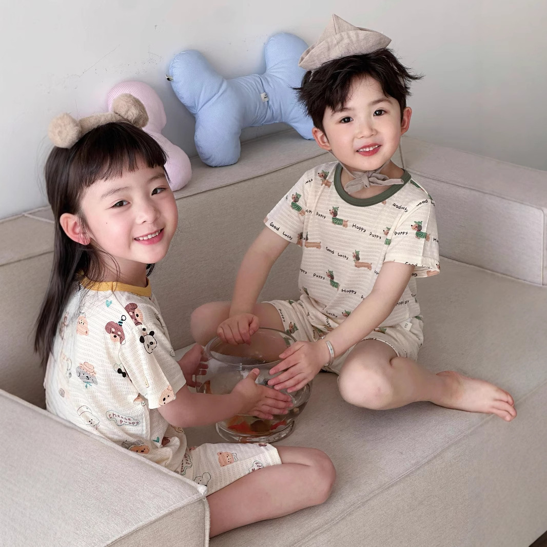 Children's Pajamas, Summer Thin Style, Class A, Boys and Girls, Bamboo Fiber Short-Sleeved, Cool Home Wear Set, Cute Style for Babies