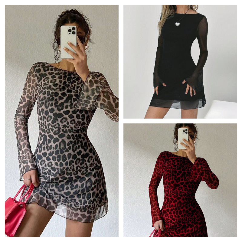 Real Shot of Cross-Border 2025 New Autumn and Winter Hot-Selling European and American Sexy Backless Leopard Print Long-Sleeved Dress Real Shot of Cross-Border 2025 New Autumn and Winter Hot-Selling European and American Sexy Backless Leopard Print Long-Sleeved Dress
