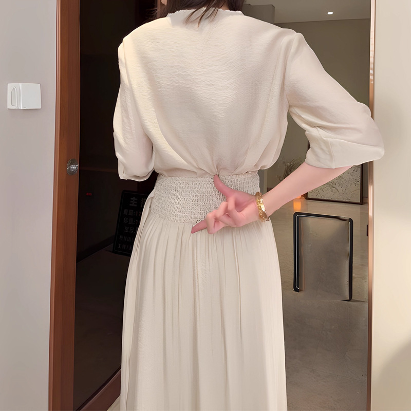 禅意茶歇风2025夏新款简约衬衫+半身裙两件套女小个子连衣裙套装|undefined