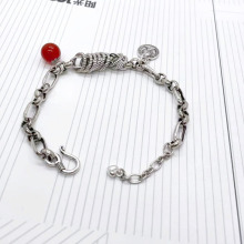 s925银手链复古挂圆牌泰银饰品女式扣环红玛瑙简约个性学生