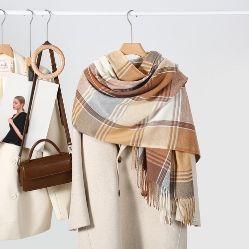 European and American Fashion Classic Color Grid Scarf for Women Autumn and Winter Warmth Preservation Fake Cashmere Scarf for Men and Women Same Style Factory