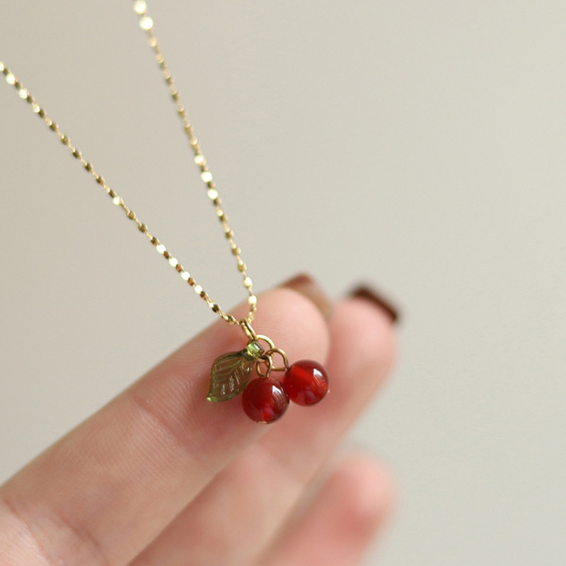 Cute Sweet Cherry Titanium Steel Plating Inlay Garnet Pendant Necklace 1 Piece display picture 6