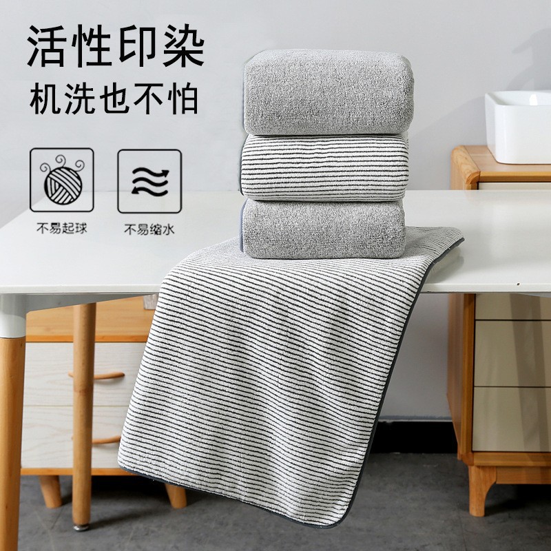 Wholesale bamboo charcoal fiber antibacterial bath towel, coral fleece striped European and American beach towel, thickened water-absorbing bathing towel for foreign trade