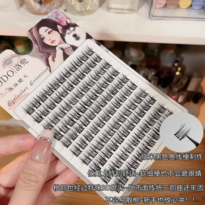 洛兜怠け者の写真を撮る偽のまつげの女性の自然なシミュレーションの3部の曲の段階式の黒い細い柔らかい茎は自分でまつげを接ぎ木します。|undefined