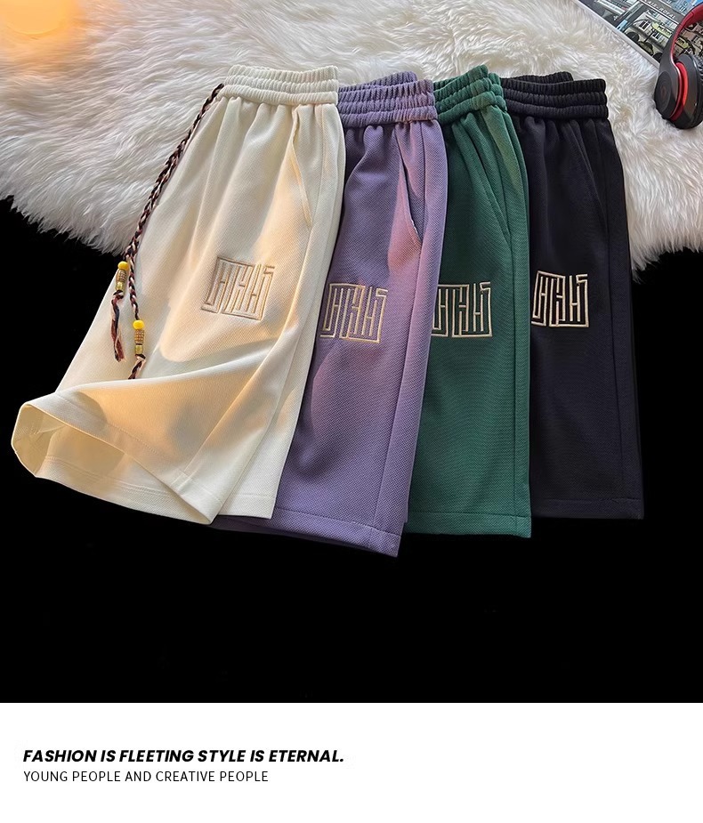 Men's Waffle Shorts Bear Design Casual Loose Drawstring Sporty_voghion.com