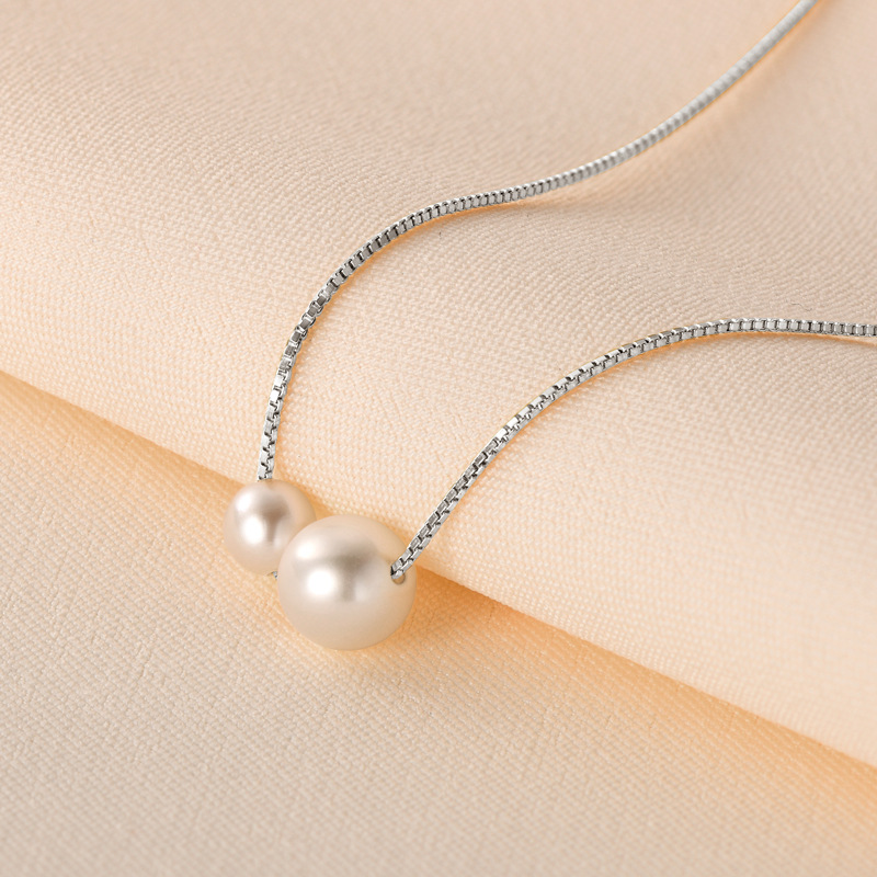 Elegant Women's S925 Sterling Silver Pendant Necklace with Natural Freshwater Pearl for Collarbone, Silver Jewelry
