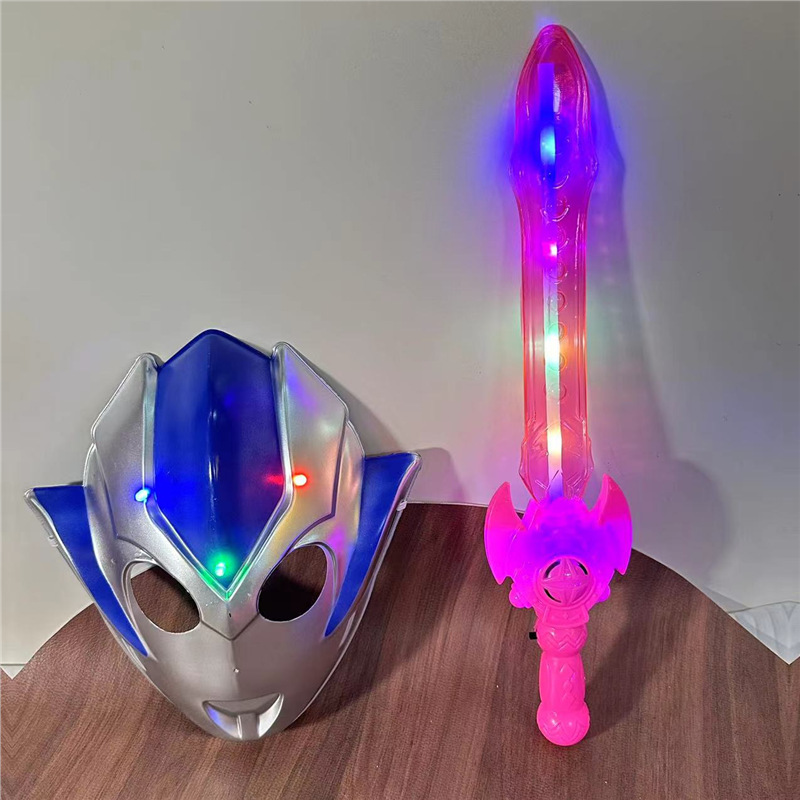 Niños Grigor luminoso máscara de dibujos animados chico flash espada transformación varilla retráctil parque mercado nocturno puesto