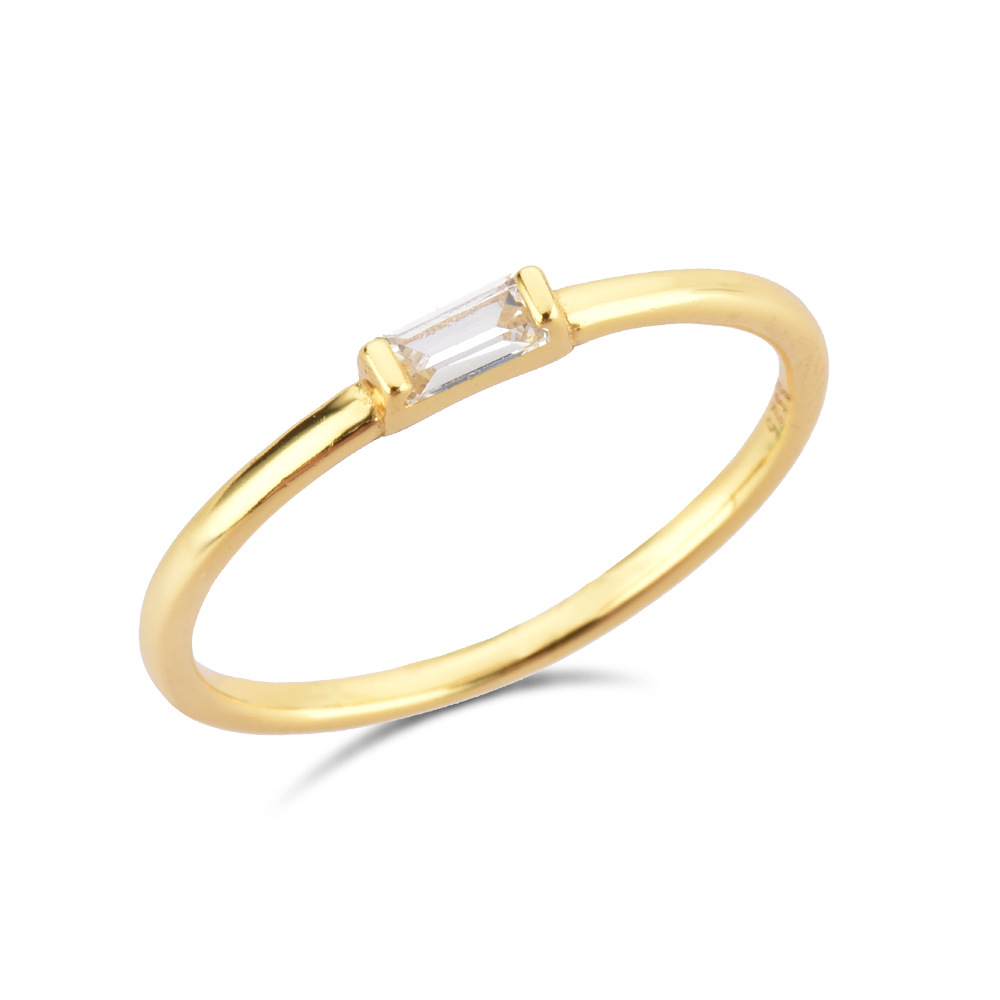 Zircon Inlay Material 18K Gold Plated 925 Sterling Silver Geometric Rings