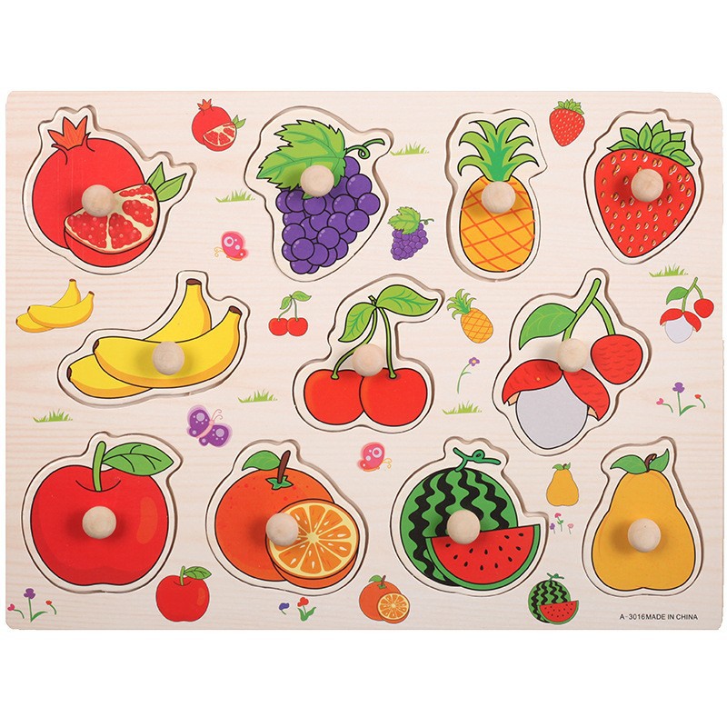 Grandes incrustados de madera de los niños tablero de la mano del rompecabezas bloques de construcción rompecabezas de desarrollo de inteligencia bebé juguetes de educación temprana cognitiva