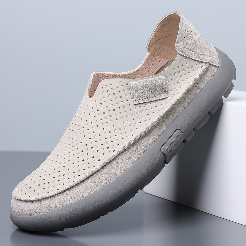 2026 Summer New Style Breathable Hollow-Out Loafers for Men, Casual Leather Shoes with Soft Soles, Slip-On Loafers