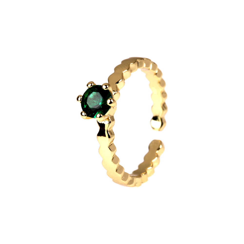 simple copper plated real gold four claw inlaid zircon ring