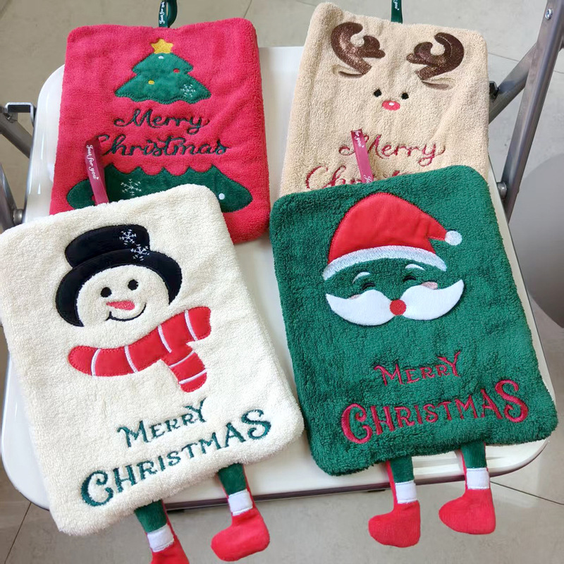 Cross-Border Supply Christmas Series Hanging Hand Towels, Cute, Absorbent, Thickened, for Kitchen and Bathroom Decoration, Children's Souvenirs