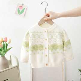 女童毛衣开衫洋气秋冬季韩版新款春秋宝宝儿童针织外套针织衫藕色