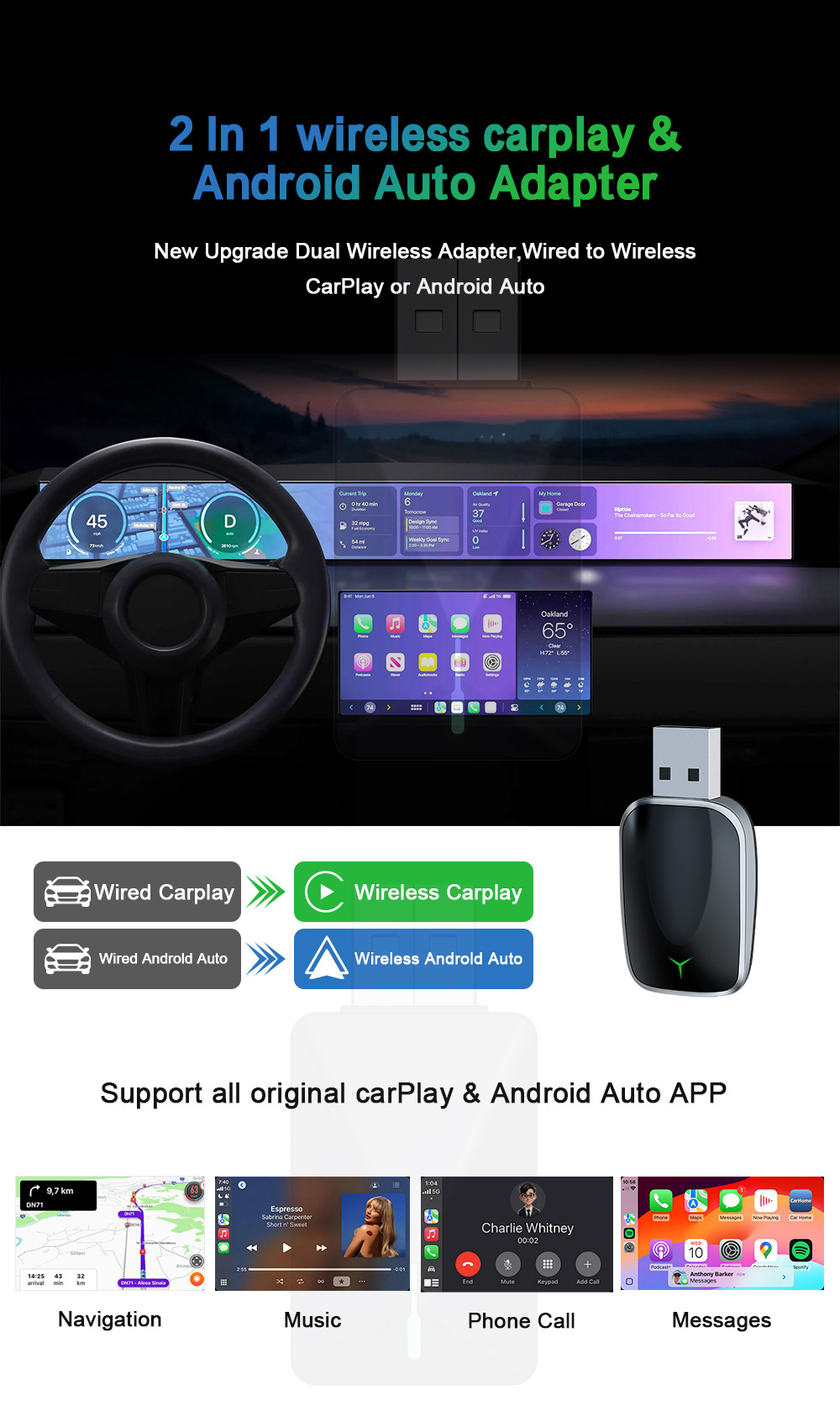 Cross-Border Wireless Carplay/Android Auto Box Suitable for Original Car Wired-To-Wireless Adapters