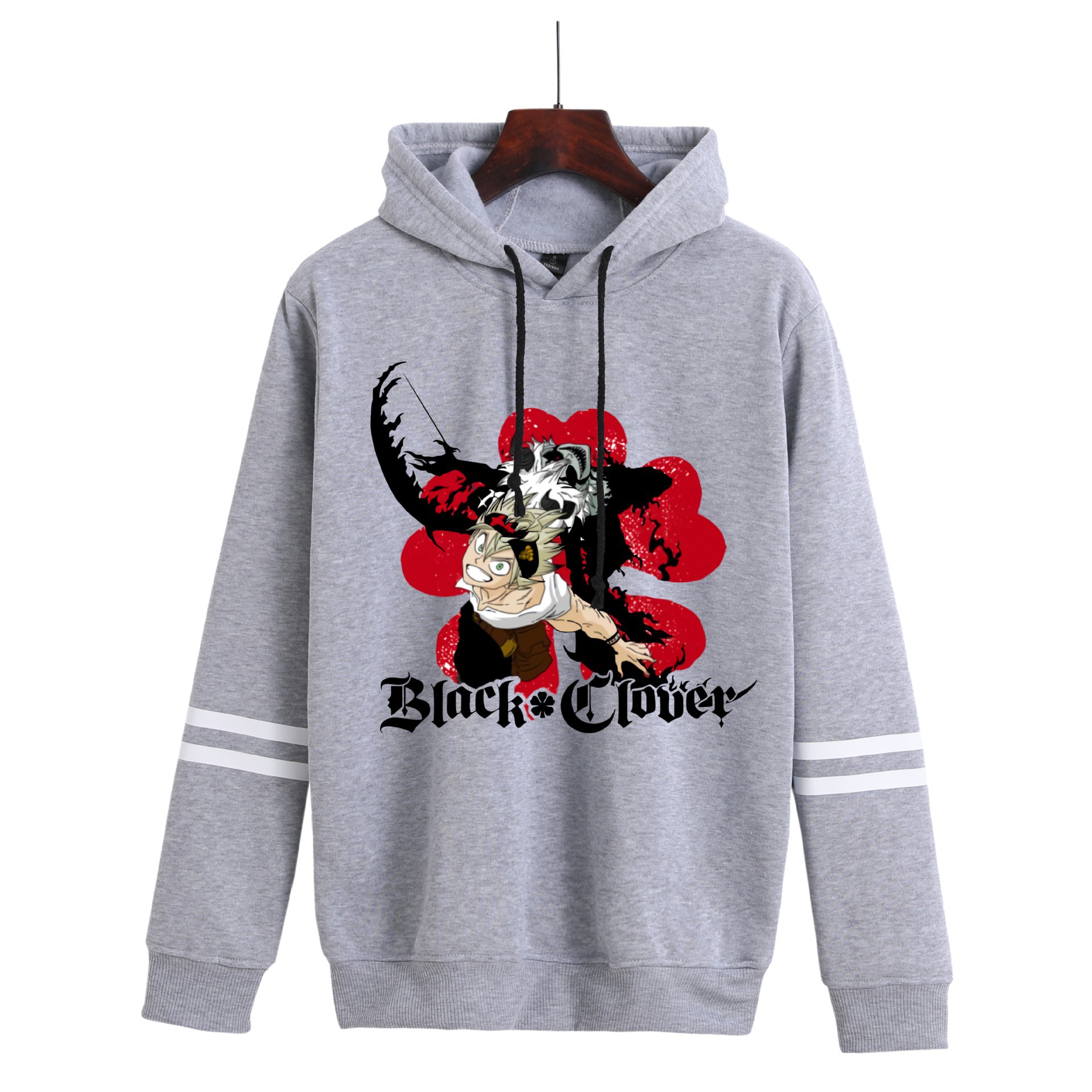 Sudadera con capucha con estampado periférico de trébol de cuatro hojas negro de anime suéter suelto casual transfronterizo