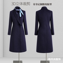 酒店前台大衣工作服女冬职业毛呢外套加棉加厚物业客服售楼部工装