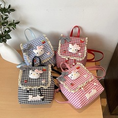 漫画 KT 猫花柄チェック柄バックパック日本インスタイル大容量かわいい学生バックパック人形バッグ女性のための