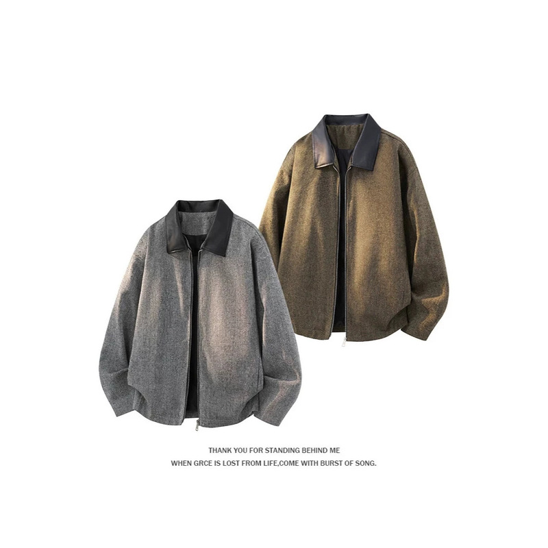 2026 Autumn New Old Money Style Tweed Patchwork Turn-down Collar Long Sleeve Jacket for Men, Large Size Loose Casual Top