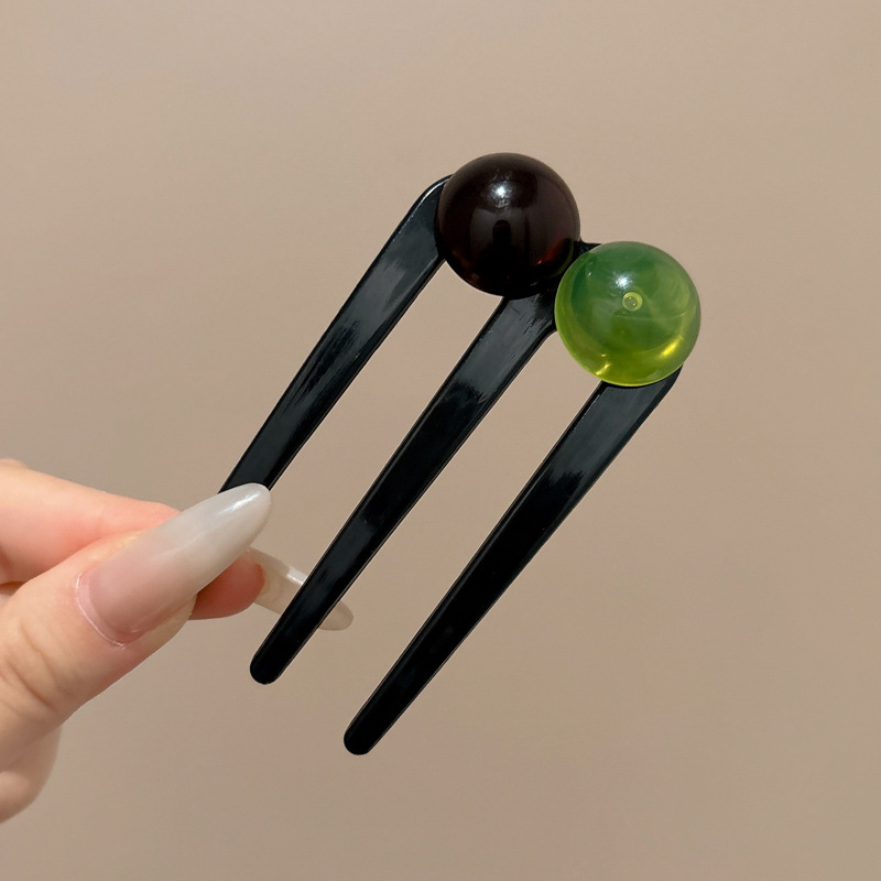 Horquilla en forma de U de cabello perezoso, cabeza de bola femenina, artefacto fijo, temperamento de sentido avanzado, peinado, horquilla para el cabello en la parte posterior de la cabeza, tocado