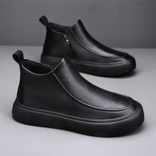 男鞋2025新款皮鞋短筒中帮拉链休闲内增高新中式正品简约舒适潮流