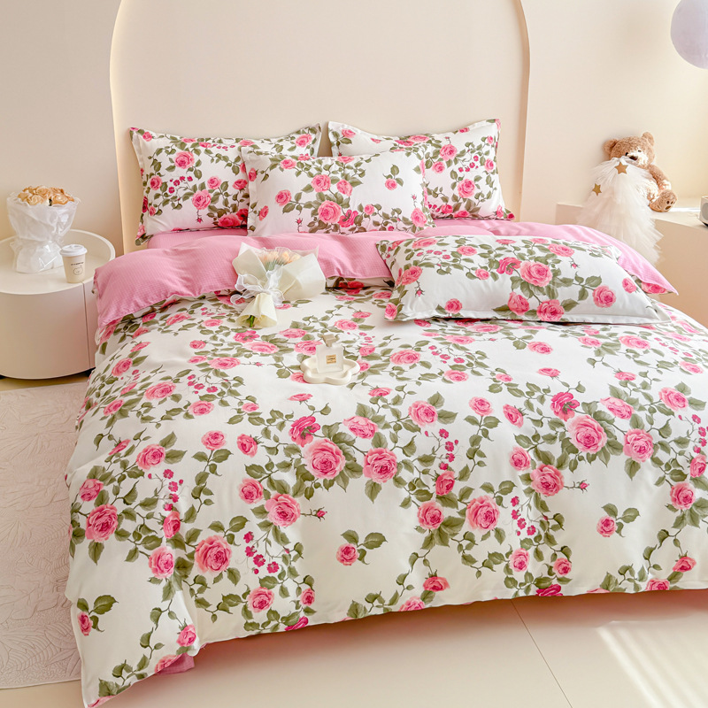 小清新a类斜纹棉四件套纯印花棉被套床单可机洗不起球床笠4三件套