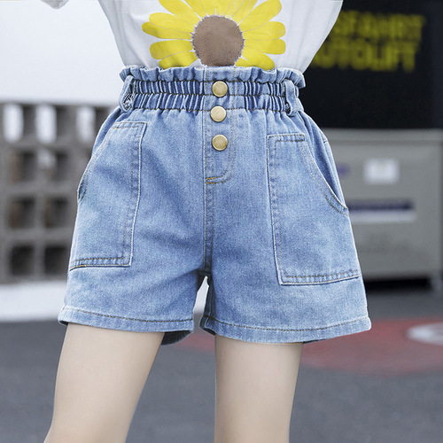 Children's clothing girls denim shorts summer new medium and large children's loose baby casual outer wear girls and children's shorts