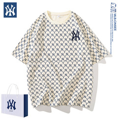 mlb&ny2025 夏アメリカンファッションブランドカップル老眼純綿半袖ファッション多用途刺繍フルプリント Tシャツ男性用