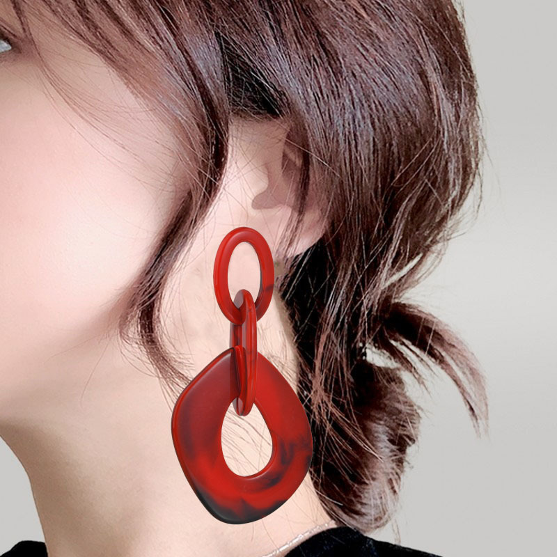 No Inlaid Inlay Material Fashion Red Resin Geometric Splicing Earrings Wholesale Nihaojewelry
